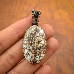 Tree of Life White Turquoise Copper Wire Wrapped Pendant Gemstone Pendant for Her Copper Wire Jewelry Handmade Jewelry Pendant Gift For Her