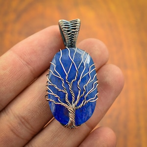 Tree of Life Blue Sapphire Copper Wire Wrapped Pendant Gemstone Pendant for Her Copper Wire Jewelry Handmade Jewelry Pendant