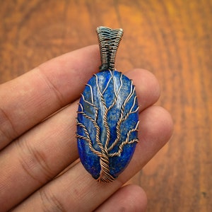 Tree of Life Lapis Lazuli Copper Wire Wrapped Pendant Gemstone Pendant for Her Copper Wire Jewelry Handmade Jewelry Pendant