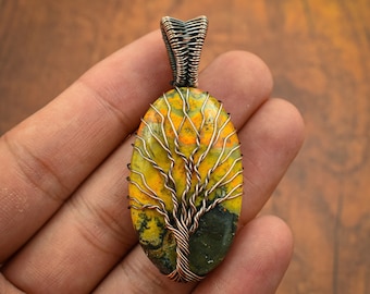 Tree of Life Bumble Bee Jasper Copper Wire Wrapped Pendant Gemstone Pendant for Her Copper Wire Jewelry Handmade Jewelry Pendant