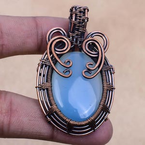 Blue Chalcedony Pendant Copper Wire Wrapped Pendant Chalcedony Gemstone Pendant Handmade Copper Jewelry Chalcedony Jewelry Wedding Gift