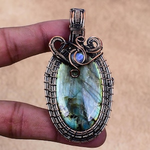 Labradorite & Moonstone  Pendant Copper Wire Wrapped Pendant Gemstone Pendant Jewelry Handmade Pendant Jewelry For Birthday Gift