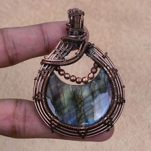 Labradorite Pendant Copper Wire Wrapped Pendant Labradorite Gemstone Pendant Gift For Mother Handmade Pendant Jewelry Moon Shape Pendant