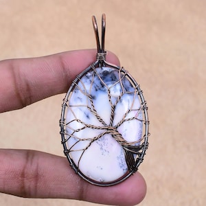 Dainty Dendrite Opal Gemstone Pendant, Copper Wire Wrapped Pendant Handmade, Tree Of Life Jewelry , Copper Wire Wrapped Pendant, Wife Gift