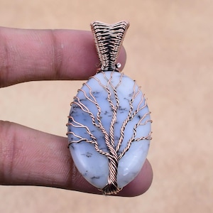 Tree of Life Dendrite Opal Copper Wire Wrapped Pendant Gemstone Pendant for Her Copper Wire Jewelry Unique Jewelry Pendant For Birthday Gift