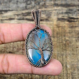 Tree of Life Blue Botswana Agate Pendant Copper Wire Wrapped Pendant Botswana Agate Gemstone Pendant Gift For Her Botswana Agate Jewelry