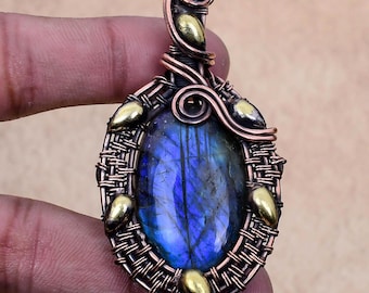 Labradorite Gemstone Pendant Copper Wire Wrapped Pendant Handcrafted Pendant Natural Gemstone Pendant Jewelry Necklace Gift For Her
