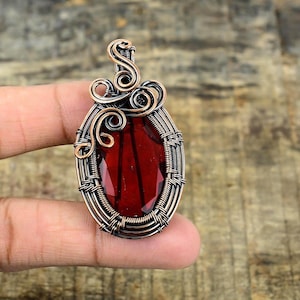 Garnet Pendant Copper Wire Wrapped Pendant Garnet Gemstone Pendant Necklace Handmade Copper Jewelry Garnet Jewelry Anniversary Gifts.