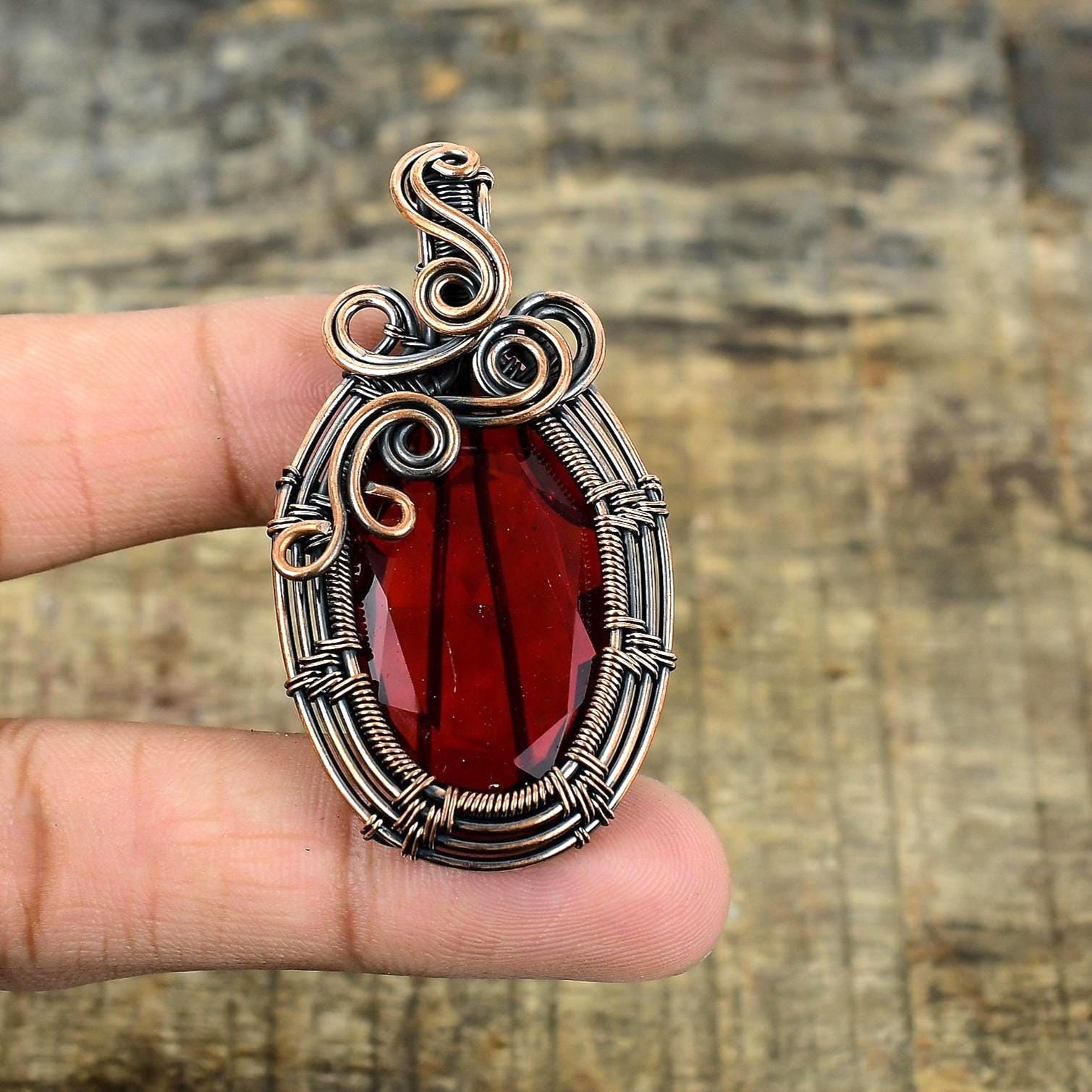 Garnet Pendant Copper Wire Wrapped Pendant Garnet Gemstone Pendant Necklace Handmade Copper Jewelry Garnet Jewelry Anniversary Gifts.