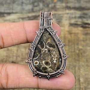 Turritella Fossil Pendant Copper Wire Wrapped Pendant Turritella Agate Gemstone Pendant Copper Jewelry Pendant Gift For Her Fossil Jewelry