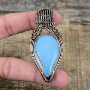 Blue Chalcedony Pendant Copper Wire Wrapped Pendant Chalcedony Gemstone Pendant Handmade Copper Jewelry Pendant Jewelry Gifts for Mother
