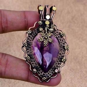 Amethyst Gemstone Pendant Copper Wire Wrapped Pendant Jewelry Handmade Pendant Designer Pendant Necklace Jewelry Gift For Her Gift For Wife