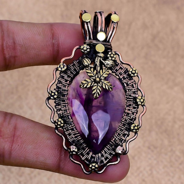 Amethyst Gemstone Pendant Copper Wire Wrapped Pendant Jewelry Handmade Pendant Designer Pendant Necklace Jewelry Gift For Her Gift For Wife