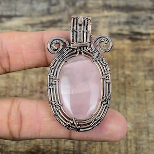 Rose Quartz Pendant Copper Wire Wrapped Pendant Rose Quartz Gemstone Pendant Handmade Pendant Jewelry Rose Quartz Jewelry Engagement Gifts