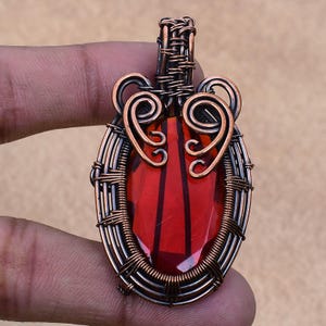 Garnet Pendant Copper Wire Wrapped Pendant Garnet Gemstone Pendant Necklace Handmade Copper Jewelry Valentine&#39;s Gift For Her Gift For Wife