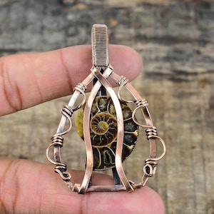 Ammonite Fossil Pendant Copper Wire Wrapped Pendant Ammonite Gemstone Pendant Handmade Jewelry Ammonite Jewelry For Anniversary Gifts
