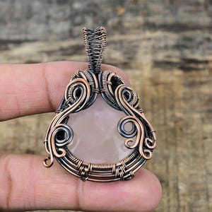 Rose Quartz Pendant Designer Copper Wire Wrapped Pendant Rose Quartz Gemstone Pendant Jewelry Handmade Pendant Jewelry Gift For Mother