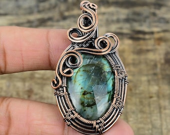 Labradorite Pendant Copper Wire Wrapped Pendant Labradorite Gemstone Pendant Gift For Mother Handmade Pendant Jewelry Labradorite Jewelry
