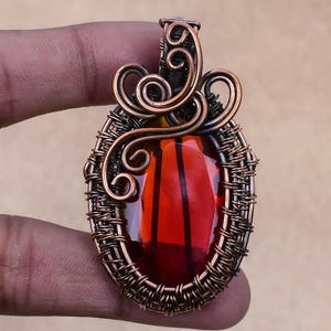 Garnet Gemstone Pendant Copper Wire Wrapped Pendant Handcrafted Pendant Jewelry Gemstone Jewelry Healing Crystal Jewelry Gift For Her