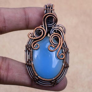 Blue Chalcedony Pendant Copper Wire Wrapped Pendant Chalcedony Gemstone Pendant Handmade Copper Jewelry Chalcedony Jewelry Anniversary Gift