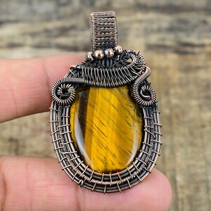 Tiger Eye Pendant Copper Wire Wrapped Pendant Tiger Eye Gemstone Pendant Handmade Pendant Jewelry Tiger Eye Jewelry Necklace Engagement Gift