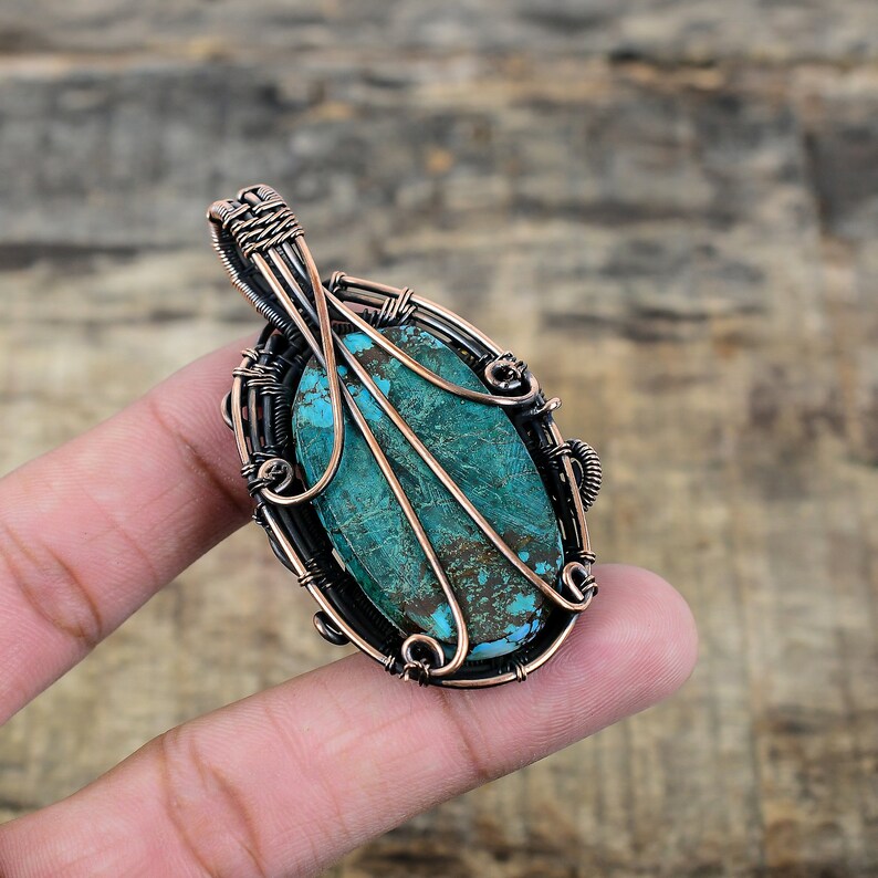 Turquoise Pendant Copper Wire Wrapped Pendant Turquoise Gemstone