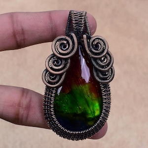 Multi Flash Labradorite Pendant Copper Wire Wrapped Pendant Labradorite Gemstone Handmade Pendant Jewelry Anniversary Gift For Wife