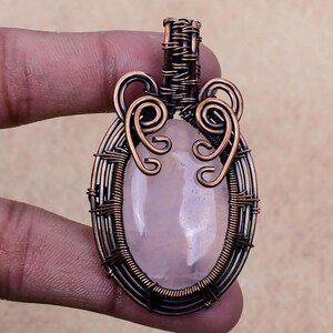 Rose Quartz Pendant Copper Wire Wrapped Pendant Rose Quartz Gemstone Pendant Handmade Pendant Jewelry Rose Quartz Jewelry Wedding Gift