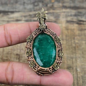 Emerald Pendant Attractive Copper Wire Wrapped Pendant Emerald Gemstone Pendant Jewelry Handmade Pendant Jewelry Gift For Wife