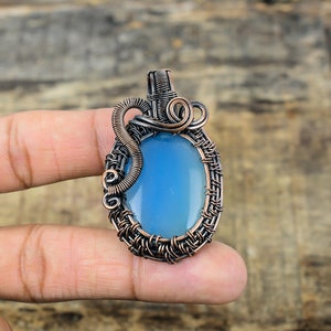 Blue Chalcedony Pendant Copper Wire Wrapped Pendant Chalcedony Gemstone Pendant Handmade Copper Jewelry Chalcedony Jewelry Anniversary Gifts