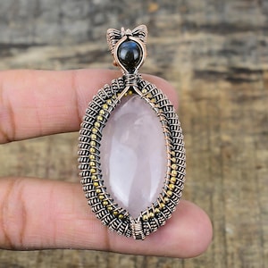 Rose Quartz Pendant, Copper Wire Wrapped Pendant, Rose Quartz Gemstone Pendant, Fabulous Handmade Pendant Jewelry, Gift For Her