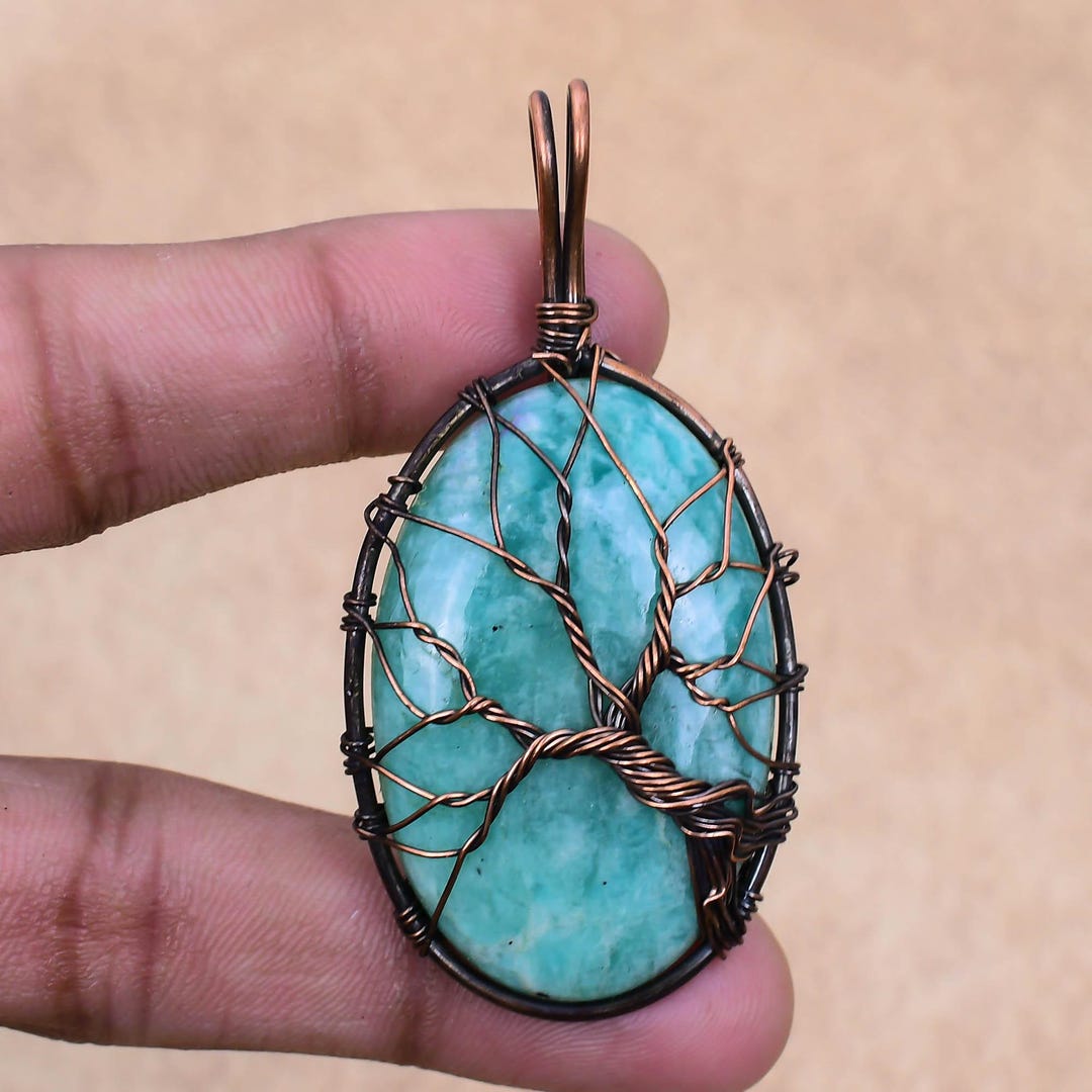 Tree of Life Beautiful Amazonite Gemstone Pendant, Copper Wire Wrapped ...