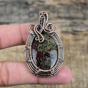 Dragon Blood Jasper Pendant, Copper Wire Wrapped Pendant, Dragon Blood Jasper Gemstone Pendant Copper Jewelry, Handmade Jewelry Gift For Her