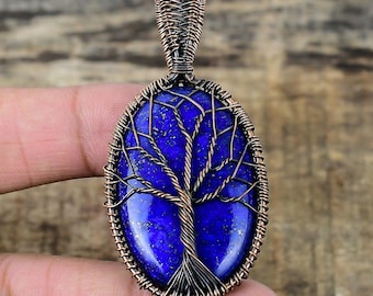 Tree of Life Lapis Lazuli Pendant Copper Wire Wrapped Pendant Lapis Lazuli Gemstone Pendant Gift For Her Handmade Jewelry Lapis Jewelry