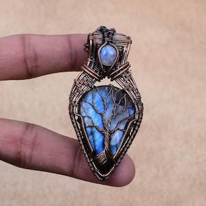 Tree Of Life Labradorite & Moonstone Pendant Copper Wire Wrapped Pendant Labradorite Gemstone Pendant Handmade Pendant Gift For Her
