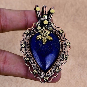 Natural Lapis Lazuli Pendant Copper Wire Wrapped Pendant Lapis Lazuli Gemstone Pendant Gift For Her Handmade Jewelry Lapis Jewelry