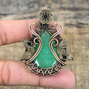 Emerald Pendant Copper Wire Wrapped Pendant Emerald Gemstone Pendant Copper Jewelry Christmas Gift For Her Handmade Jewelry Emerald Jewelry