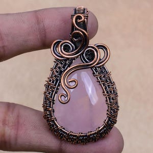 Rose Quartz Gemstone Pendant Copper Wire Wrapped Pendant Natural Gemstone Pendant Jewelry Handmade Pendant Jewelry For Wedding Gift