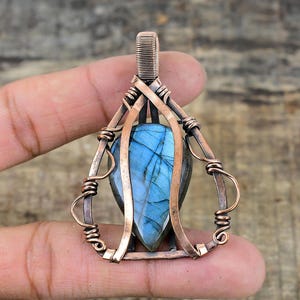 Labradorite Pendant, Copper Wire Wrapped Pendant, Labradorite Gemstone Pendant Jewelry, Handmade Pendant Jewelry, Gift For Her