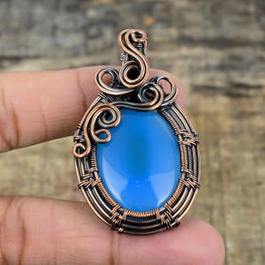 Blue Chalcedony Gemstone Pendant Copper Wire Wrapped Pendant Chalcedony Handmade Pendant Jewelry For Women Gift For Sister Gift For Her