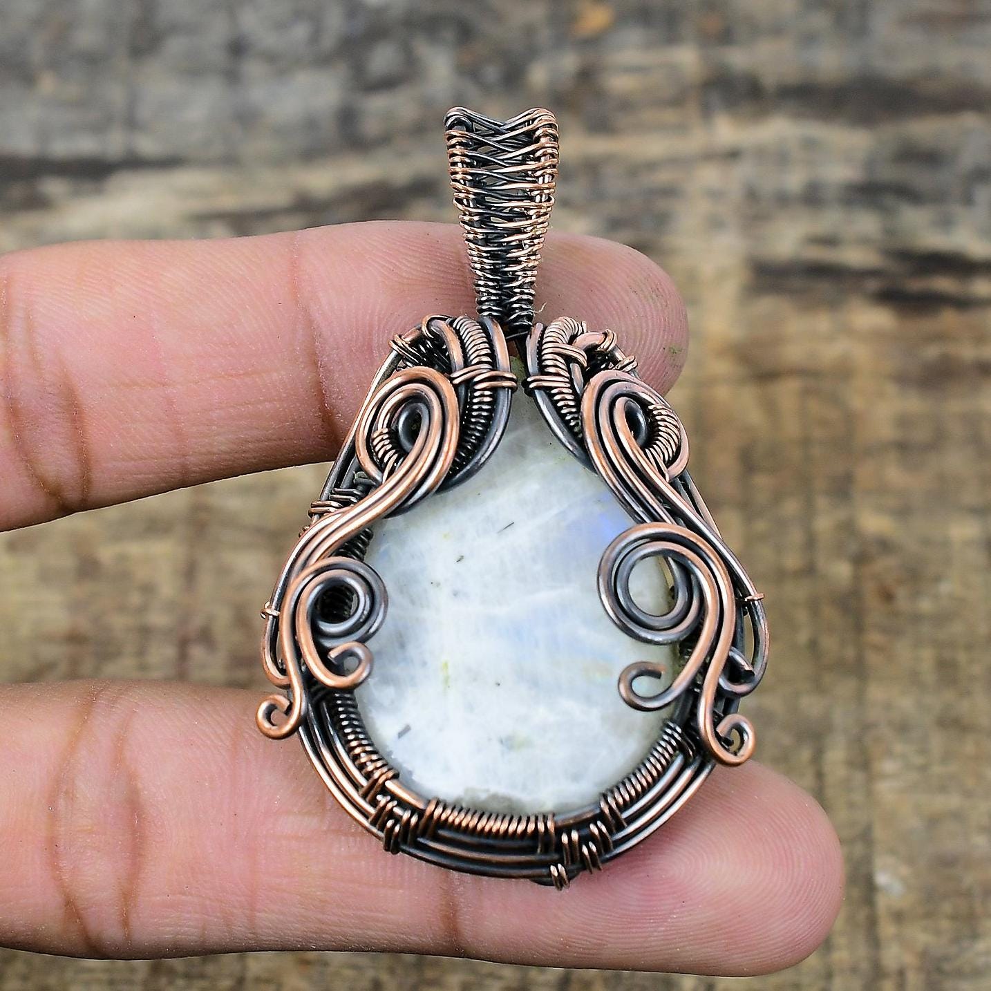 Moonstone Pendant Copper Wire Wrapped Pendant Moonstone Gemstone Pendant Copper Jewelry Gift For Her Handmade Jewelry Moonstone Jewelry