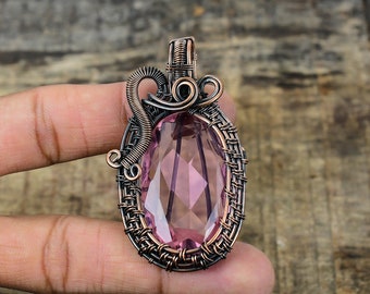 Pink Kunzite Pendant Copper Wire Wrapped Pendant Pink Kunzite Gemstone Pendant Handmade Copper Jewelry Pink Kunzite Jewelry Engagement Gifts