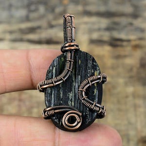 Black Tourmaline Rough Pendant Copper Wire Wrapped Pendant Tourmaline Gemstone Pendant Handmade Pendant Tourmaline Jewelry Anniversary Gifts