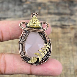 Rose Quartz Pendant Copper Wire Wrapped Pendant Rose Quartz Gemstone Pendant Christmas Gift For Her Handmade Pendant Jewelry Quartz Jewelry