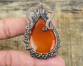 Red Carnelian Gemstone Pendant Charming Copper Wire Wrapped Pendant Carnelian Gemstone Jewelry Handmade Pendant Gift For Love