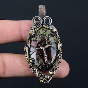 Tree Of Life Dragon Blood Jasper Pendant Copper Wire Wrapped Pendant Dragon Blood Jasper Gemstone, Handmade Jewelry, Gift For Halloween