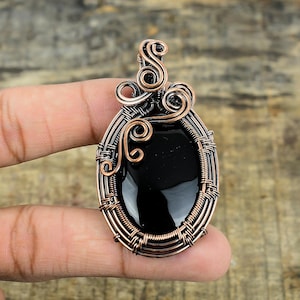 Black Onyx Pendant Copper Wire Wrapped Pendant Black Onyx Gemstone Pendant Christmas Gift For Her Handmade Pendant Jewelry Onyx Jewelry