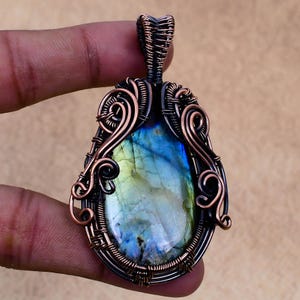 Labradorite Gemstone Pendant Copper Wire Wrapped Pendant Natural Gemstone Pendant Jewelry Handmade Pendant Jewelry Gift For Mom
