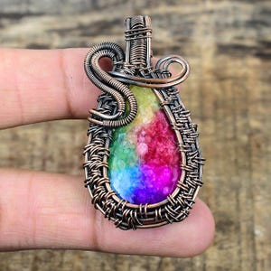 Rainbow Solar Quartz Pendant Copper Wire Wrapped Pendant Solar Quartz Gemstone Pendant Handmade Jewelry Solar Quartz Jewelry Birthday Gifts.