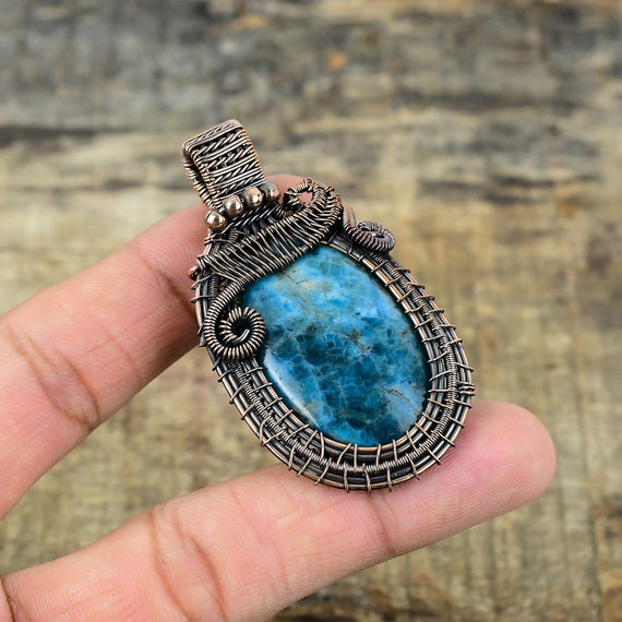 Neon Blue Apatite Pendant Copper Wire Wrapped Pendant Blue Apatite Gemstone Pendant Handmade Copper Jewelry Apatite Jewelry Birthday Gifts. Etsy